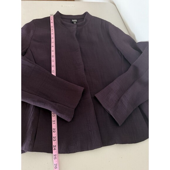 Eileen Fisher Textured Rayon & Silk Purple Blazer Size L Blouse With Pockets - Picture 5 of 13